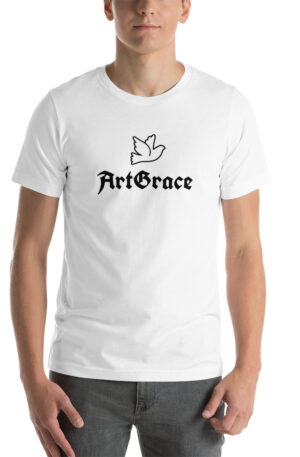 Short-Sleeve Unisex T-Shirt/ ArtGrace at Front + Psalm 46:1 - Pier Watch Tower at Back by Mason P. (Special Artist)